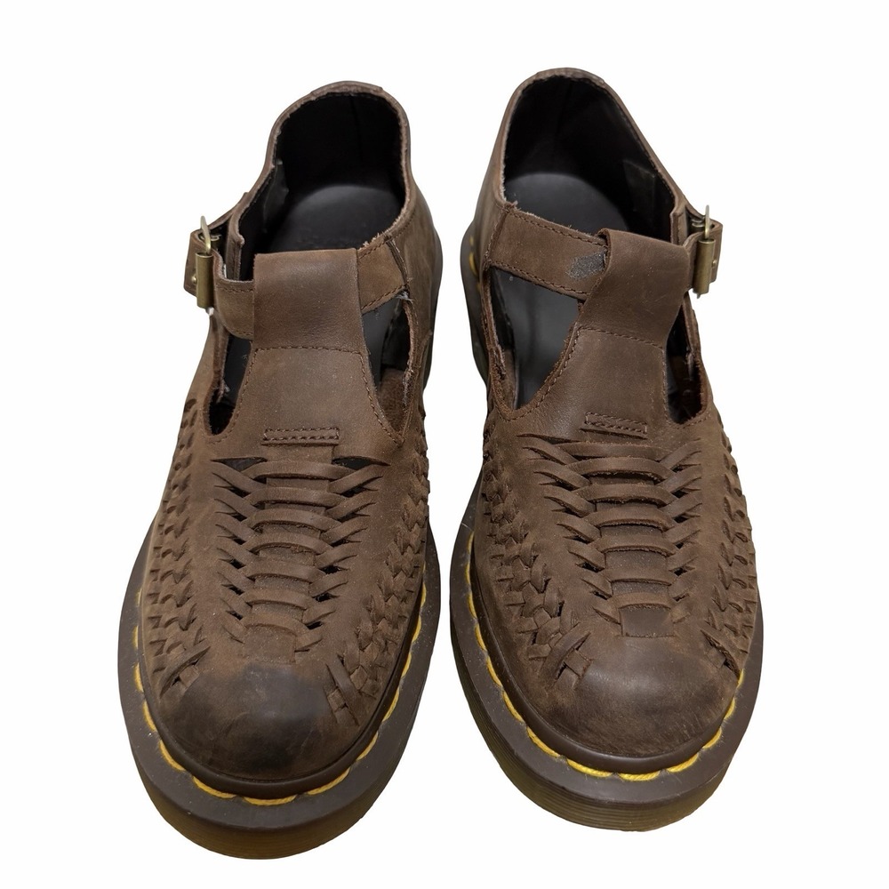 Dr Martens Womens Mindy Woven Vamp T-Bar Mary Jane Shoes US 6 Chunky Heel Brown - Picture 7 of 13